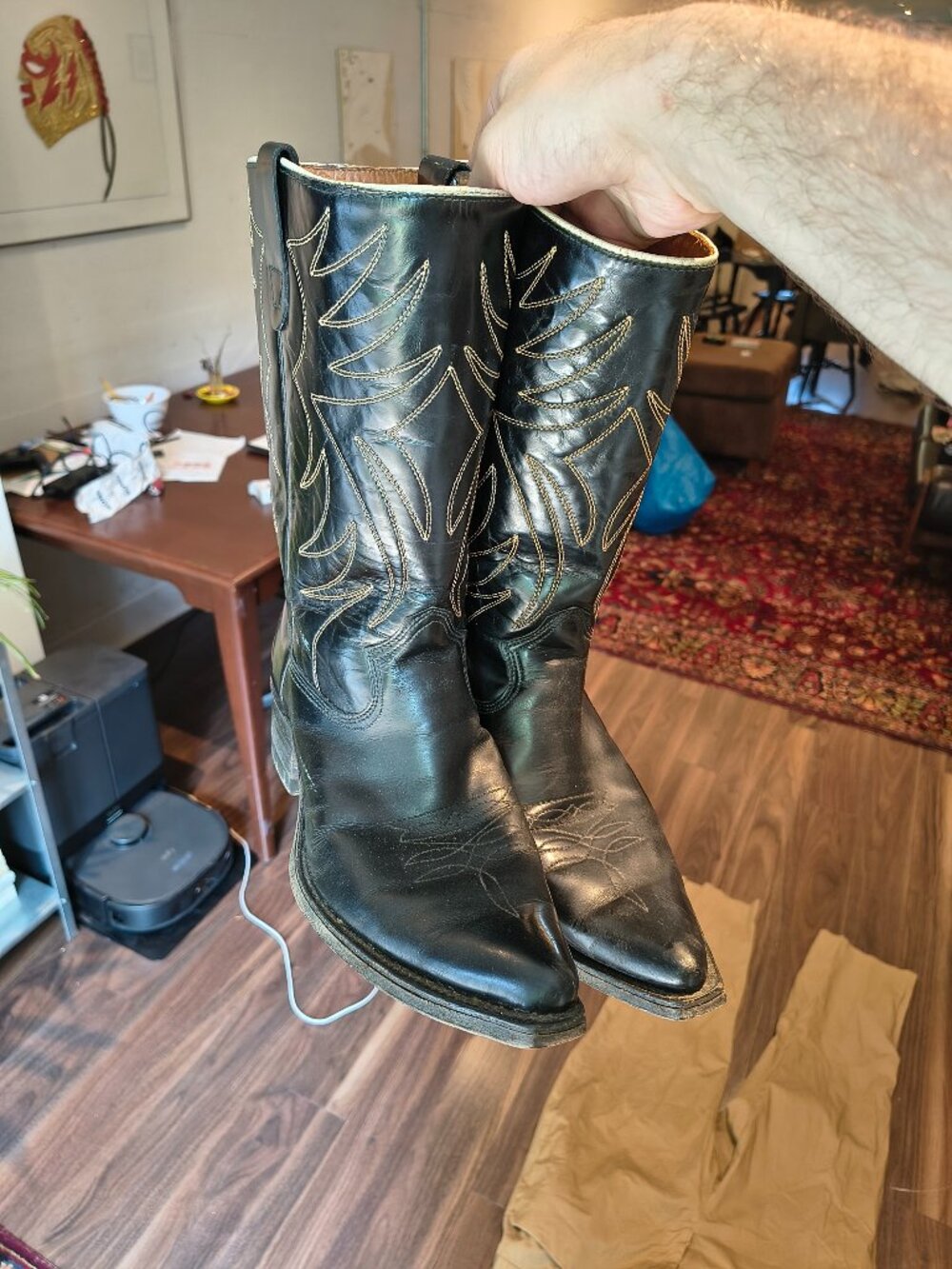 Vintage Texas Boot Co Black Leather Western Cowboy Boots Men's Size 10D Pointed